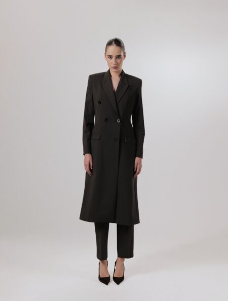 The “Espresso Bean” long double breasted blazer